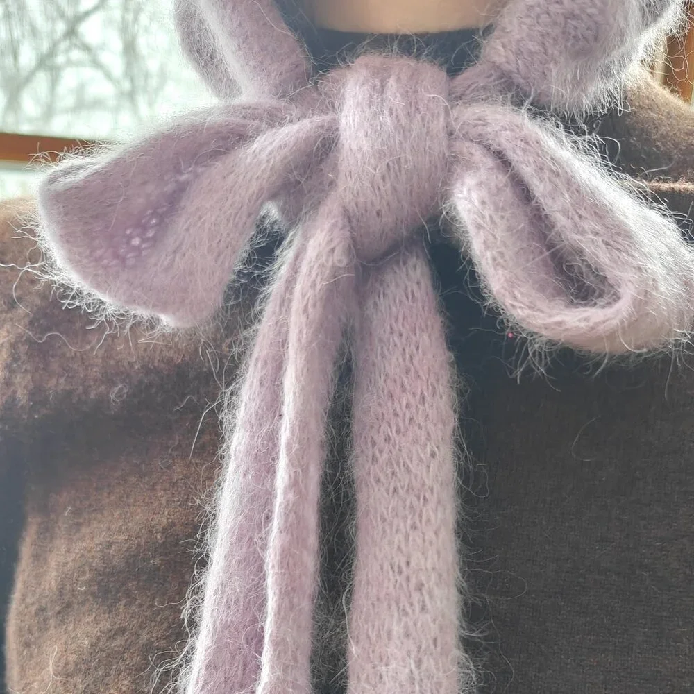 Handmade Big Bow Bonnet - Hand Knit - Lavender - Picture 3 of 8
